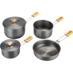 CAMPZ Set De Cuisson En Aluminium Avec Poignées En Bambou, Gris/marron