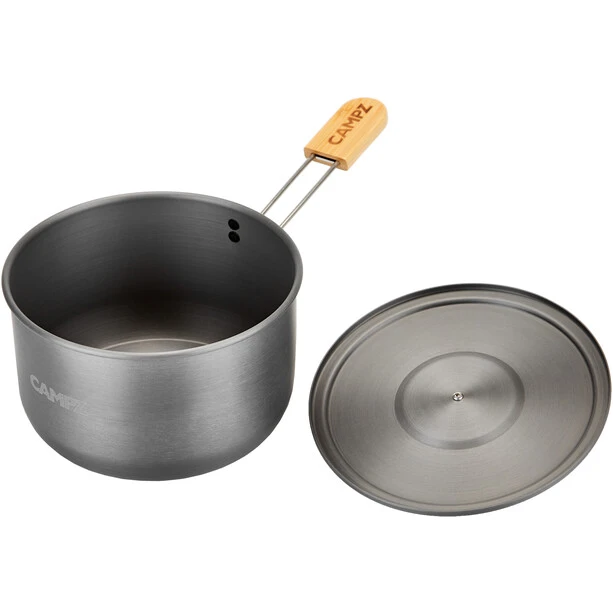 CAMPZ Set De Cuisson En Aluminium Avec Poignées En Bambou, Gris/marron 4 CAMPZ Set De Cuisson En Aluminium Avec Poignées En Bambou, Gris/marron – Image 2