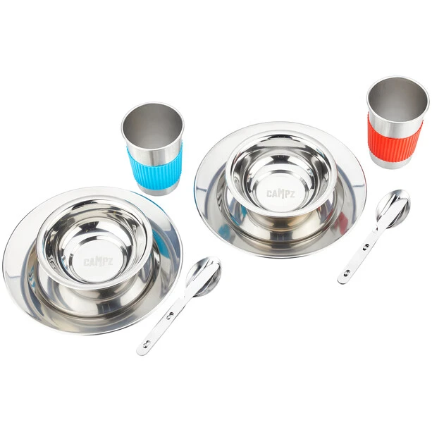 CAMPZ Stainless Steel Dinner Set 2 Persons, Argent 3 CAMPZ Stainless Steel Dinner Set 2 Persons, Argent