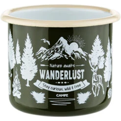 CAMPZ Wanderlust Tasse En émail, Vert/blanc 11 CAMPZ Wanderlust Tasse En émail, Vert/blanc -Primus Shop campz wanderlust enamel mug forrest green white cream 5