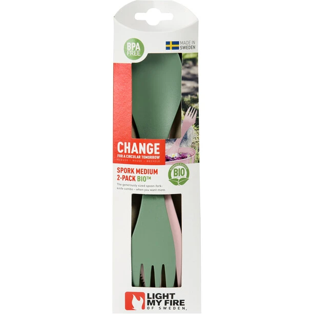 Light My Fire Spork Medium BIO 2 Packs, Vert/rose 5 Light My Fire Spork Medium BIO 2 Packs, Vert/rose – Image 3